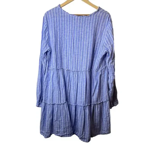 Rails Everly Ludlow Stripe Linen Blend Long Sleeve Mini Dress - Picture 9 of 11